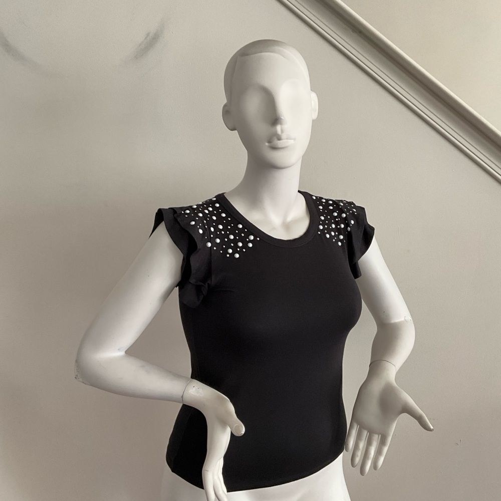 Occasion Embellished Cap Sleeve Tee Black S — image 8 of 8